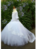 Off Shoulder White Lace Tulle Floor Length Flower Girl Dress